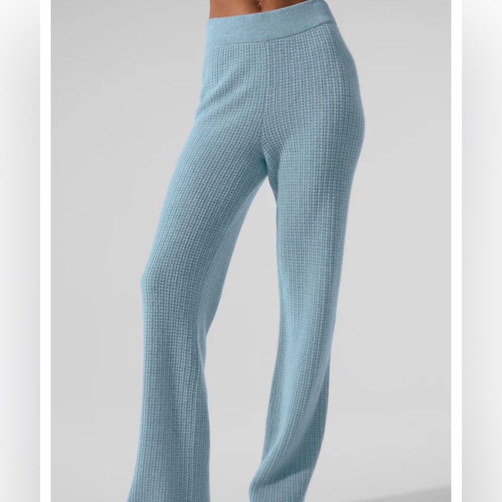 Alo Light Blue Waffle Knit Lounge Pants